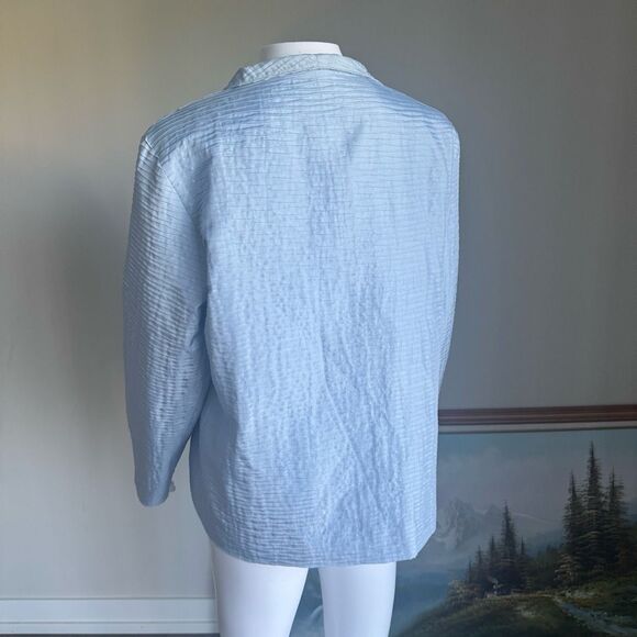 Eileen Fisher 100% Silk Sky Blue Pinch Pleated Open Blazer Jacket Sz M - Picture 4 of 6